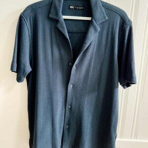 Zara Blue-Teal Textured Button up Shirt